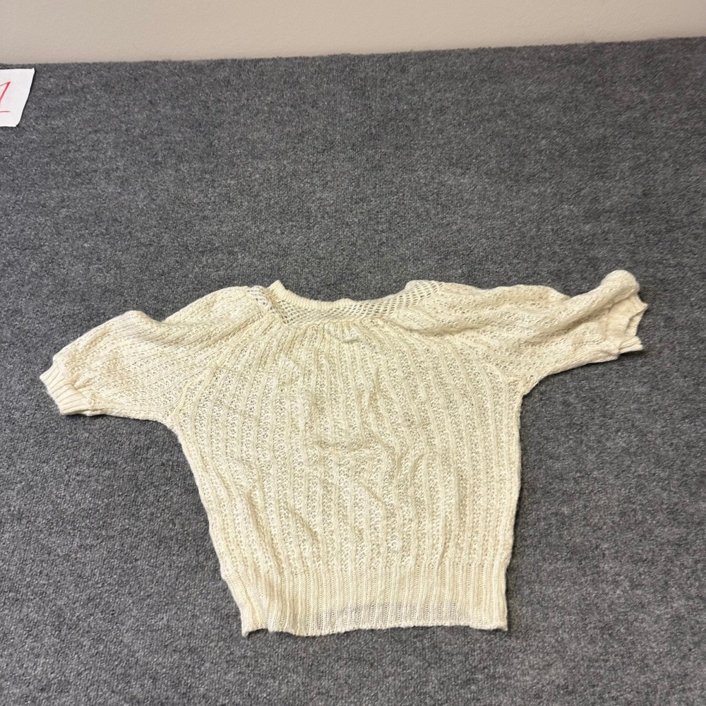 Mademoiselle Knitwear Sweater Womens Size M Cream Open Knit Crochet Short Sleeve